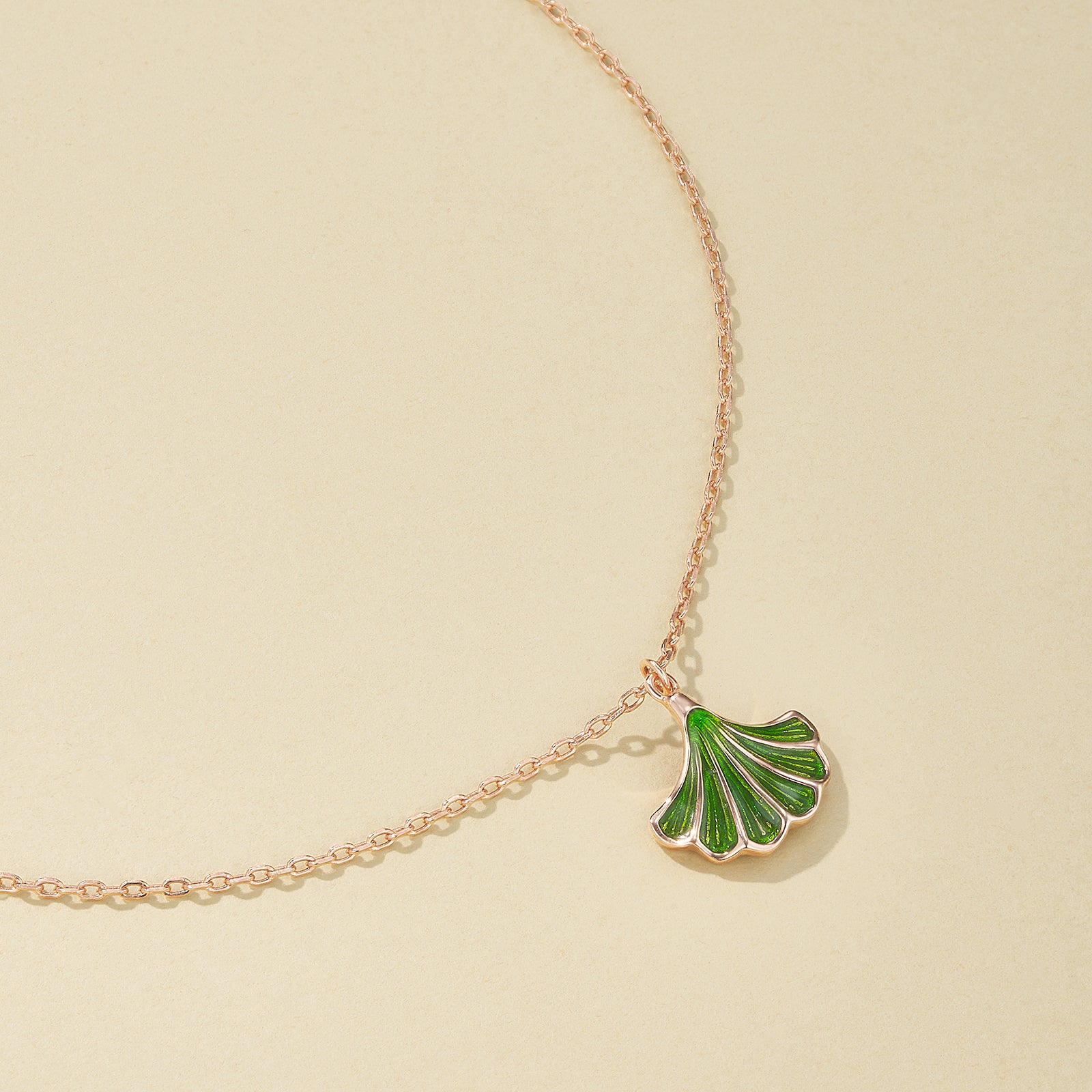 Shadow of Green Leaf Enamel Pendant Necklace