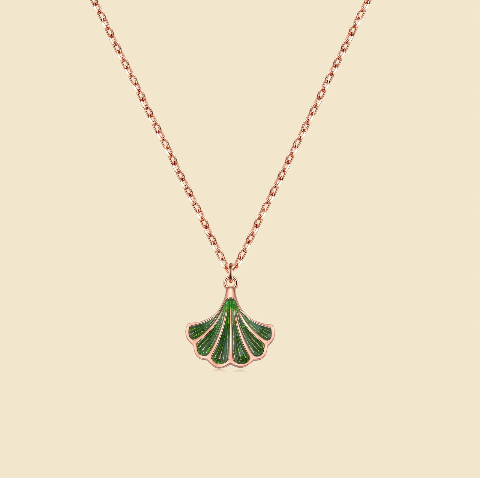 Shadow of Green Leaf Enamel Pendant Necklace