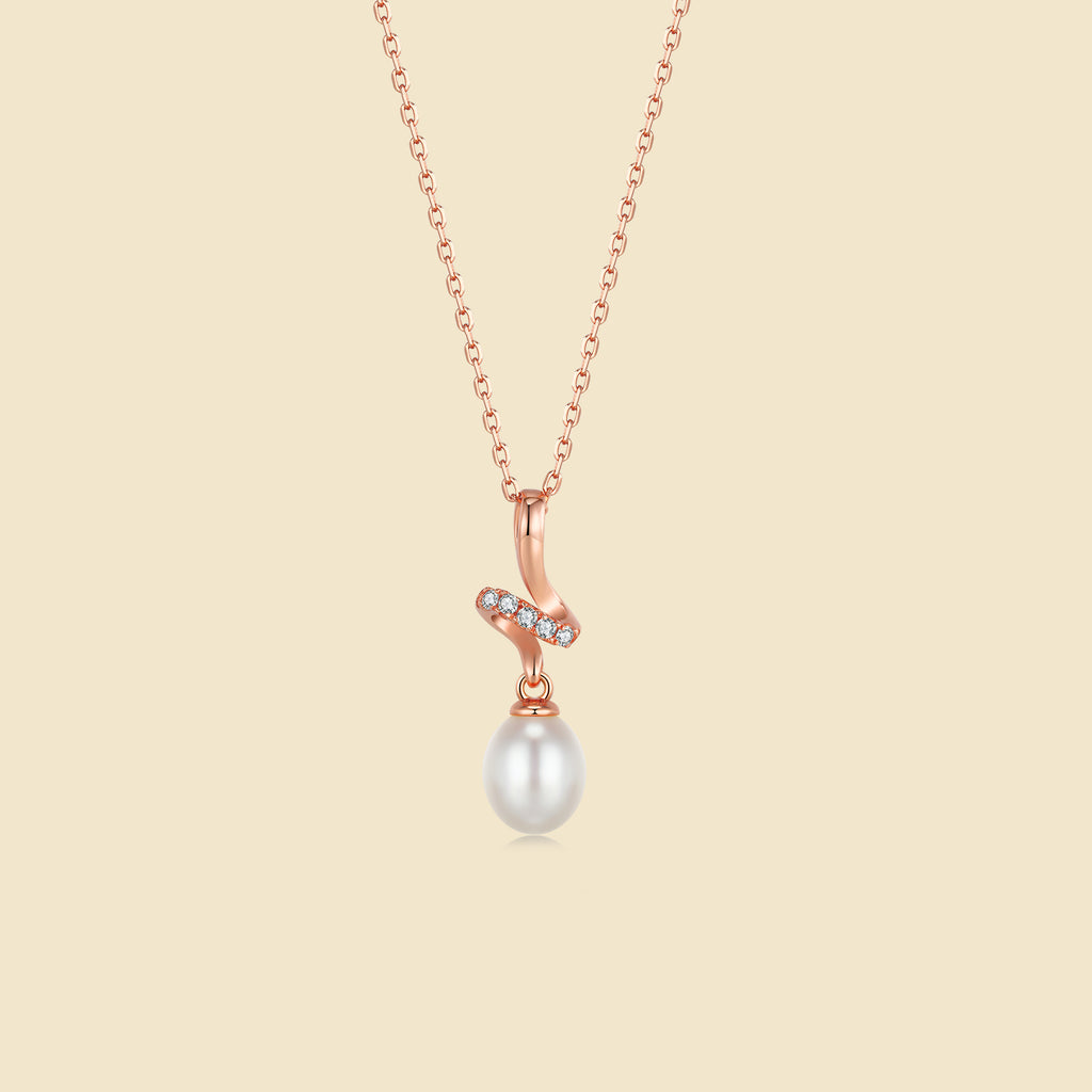 Twirling Light Pearl Pendant Necklace