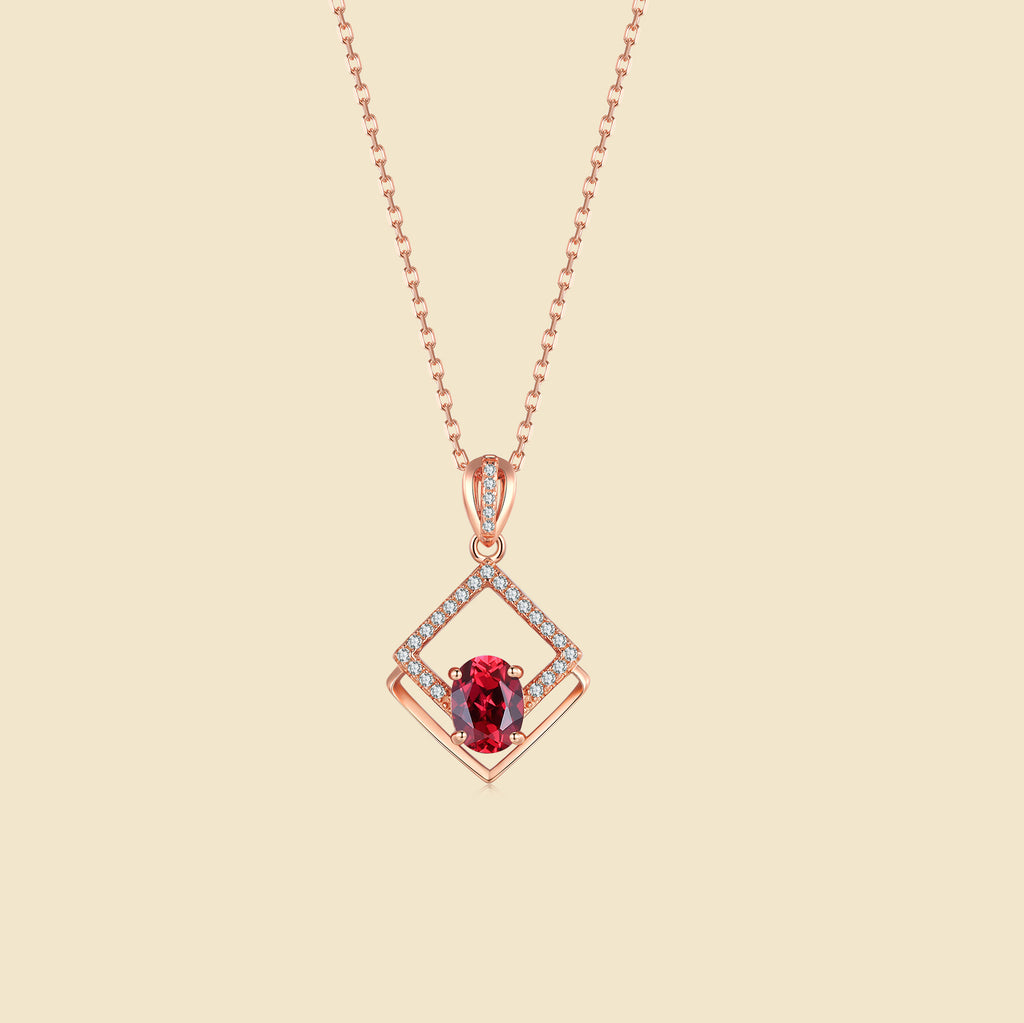 Lustrous Rhombic Garnet Pendant Necklace