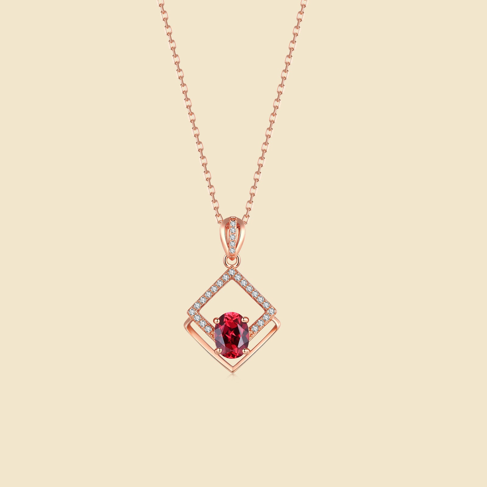 Lustrous Rhombic Garnet Pendant Necklace
