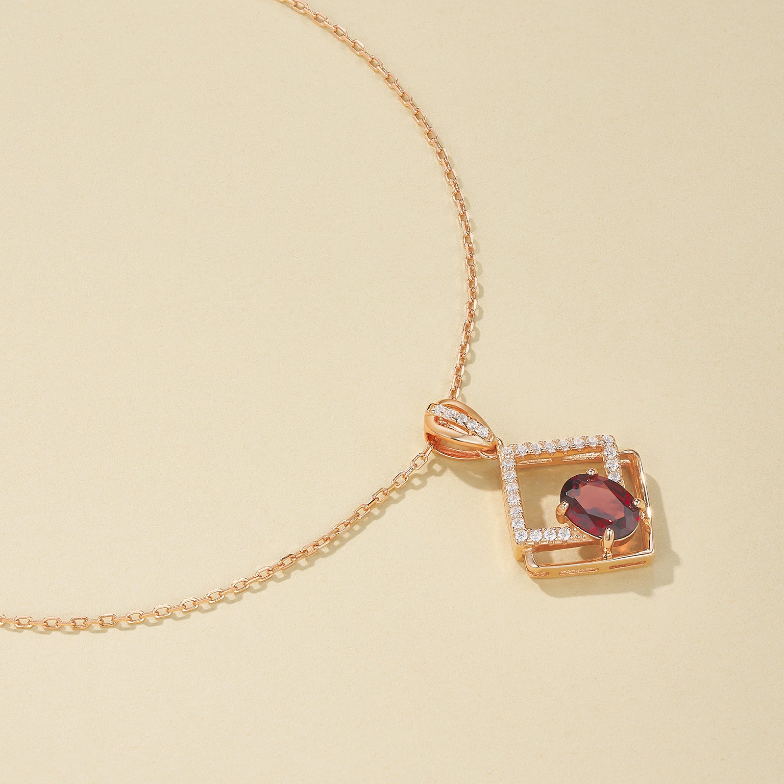 Lustrous Rhombic Garnet Pendant Necklace