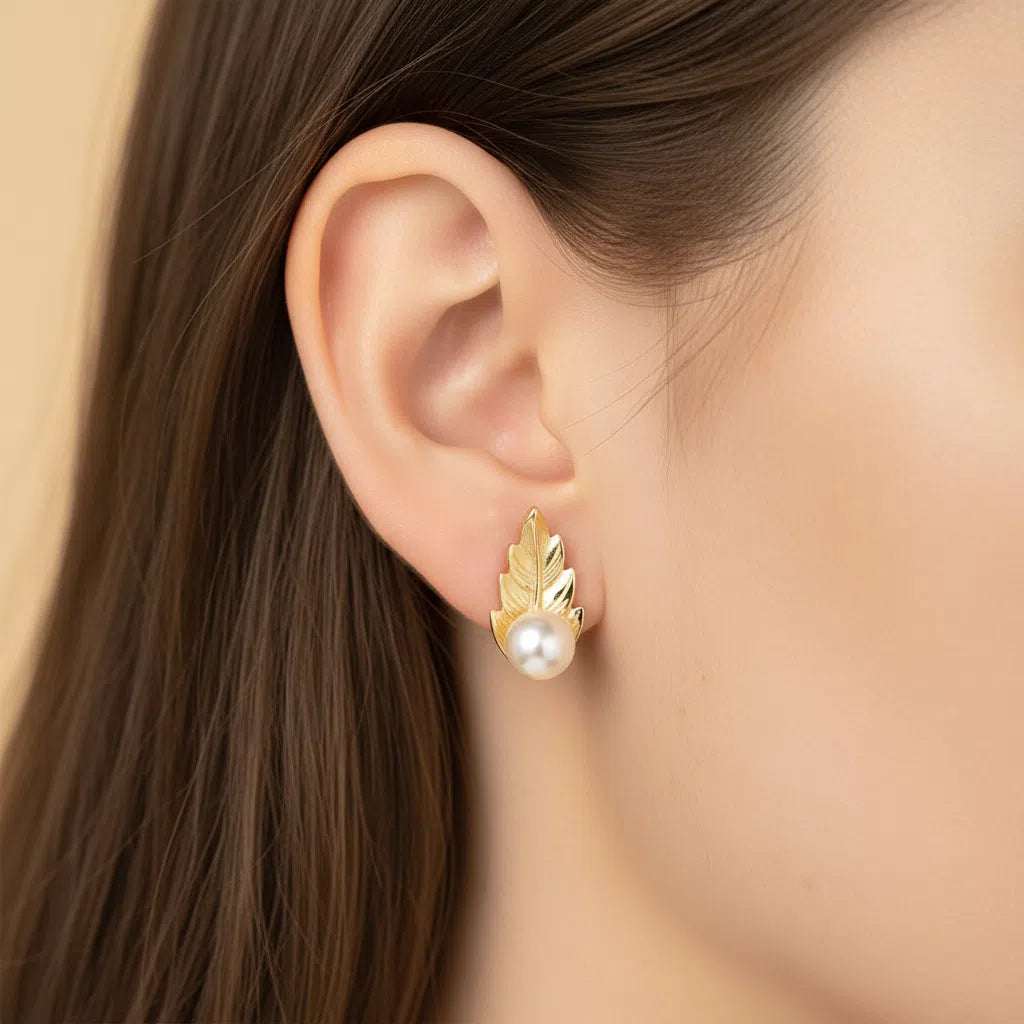 Pearl's Leaf Whisper Studs