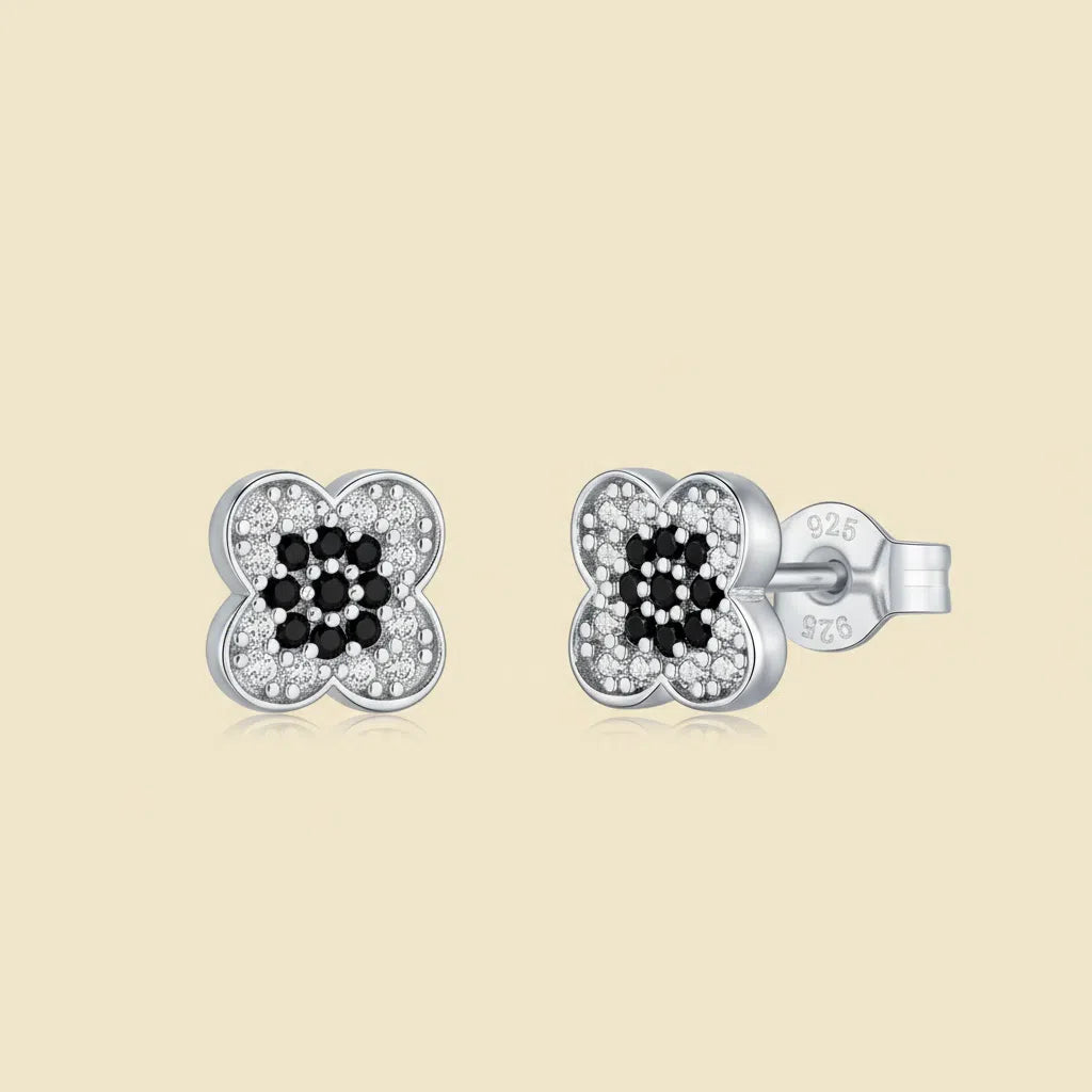 Black Obsidian Clover Sparkle Studs