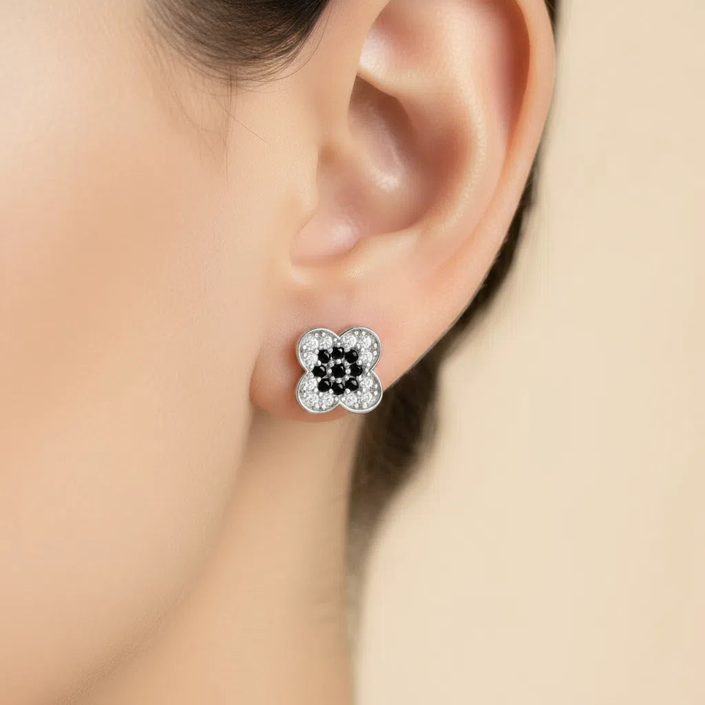 Black Obsidian Clover Sparkle Studs