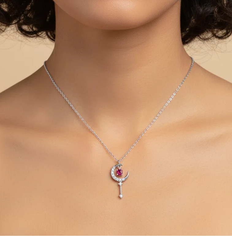 Key of the Moon Garnet Chain Necklace