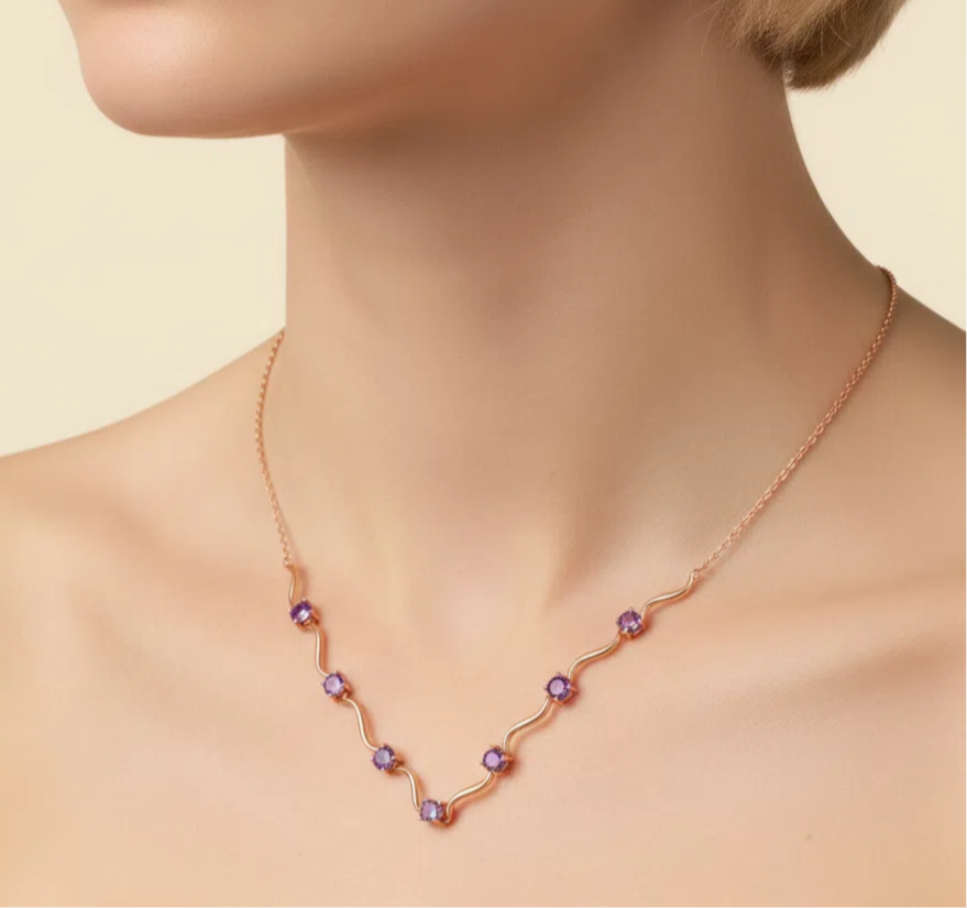 Purple Ripples Of Light Amethyst Cluster Necklace