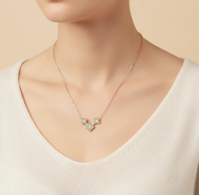 Lunar Jade Flower Cluster Necklace